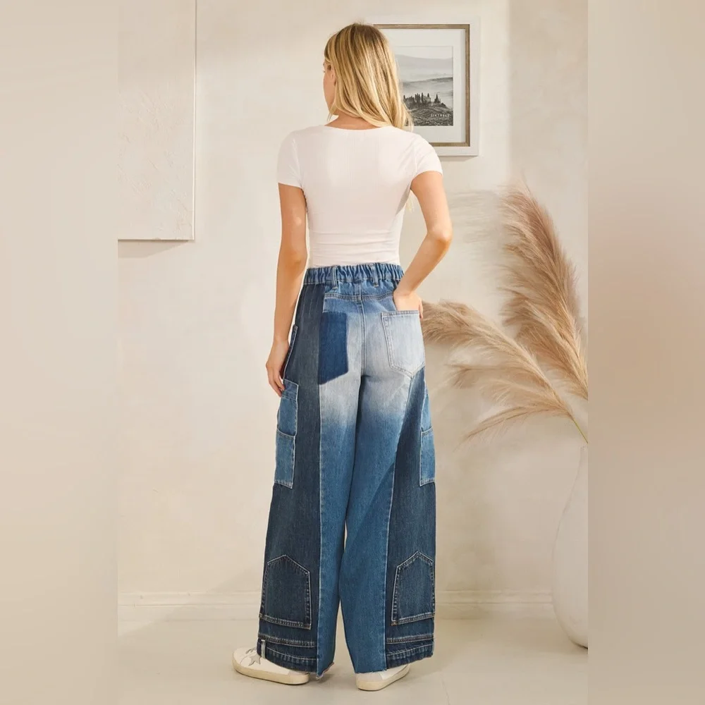 Oli & Hali Patchwork Wide-Leg Denim Pants - Blue - Picture 3 of 6